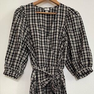 a new day Black and White Plaid Gingham midi faux wrap Dress
